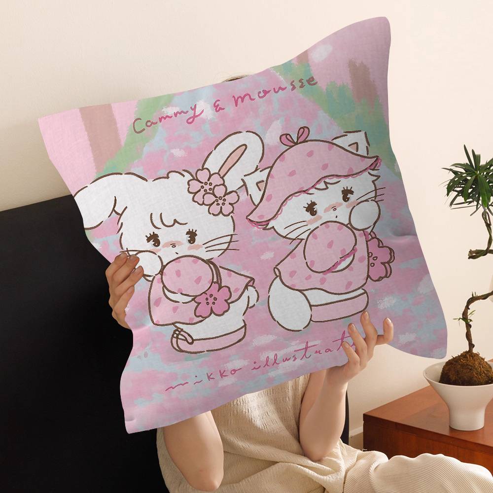 M-Mikko Illustrations Pillow Covers Cartoon Sofa Decorative Home Double-Sided Printing Short Plush Cute Cushion Cover