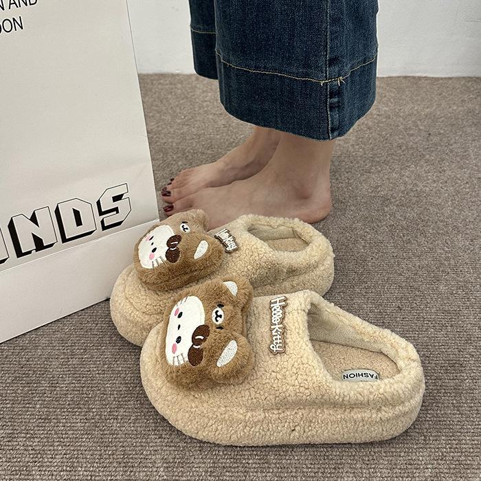 Thick sole height increase cute Hello Kitty fluffy slippers women 2025 autumn hole fashion versatile girl heart bag head cotton shoes women