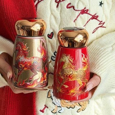 304 Stainless Steel Horse Year Insulated Cup 230ml Leak-Proof Coffee Mug Chinese Style Temperature Display Thermal Water Bottle