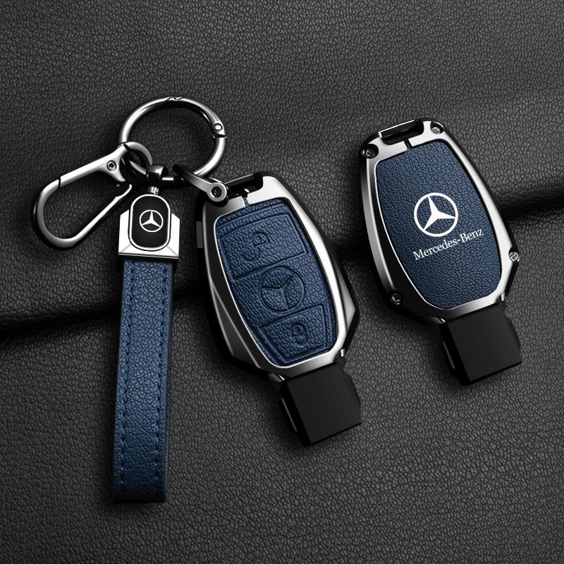 2025 Hot Car Sticker Zinc Alloy Leather Car Key Case Cover Holder Shell Protector For Mercedes Benz A B C S Class AMG GLA CLA GL