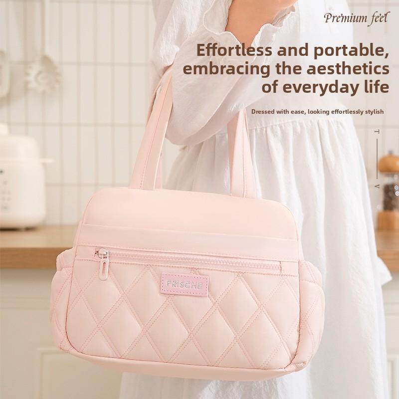 Quilted Insulated Lunch Bag Portable Thermal Food Tote Bag, Waterproof Reusable Bento Cooler Handbag for Office Workers Students Picnic Travel Food