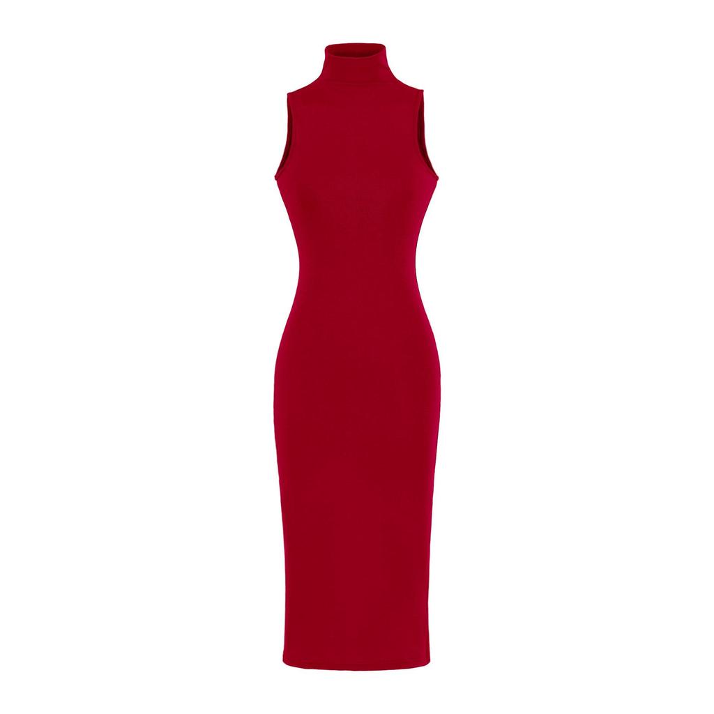 Elegant European & American French High Neck Sleeveless Dress - Waist-Cinching Tight Base Layer, Hip-Hugging Long Design for Spring/Summer