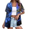 Women Casual Summer Beach Shirt Textured Print Short Sleeve Button Down Jacket Top Lightweight Loose Fit