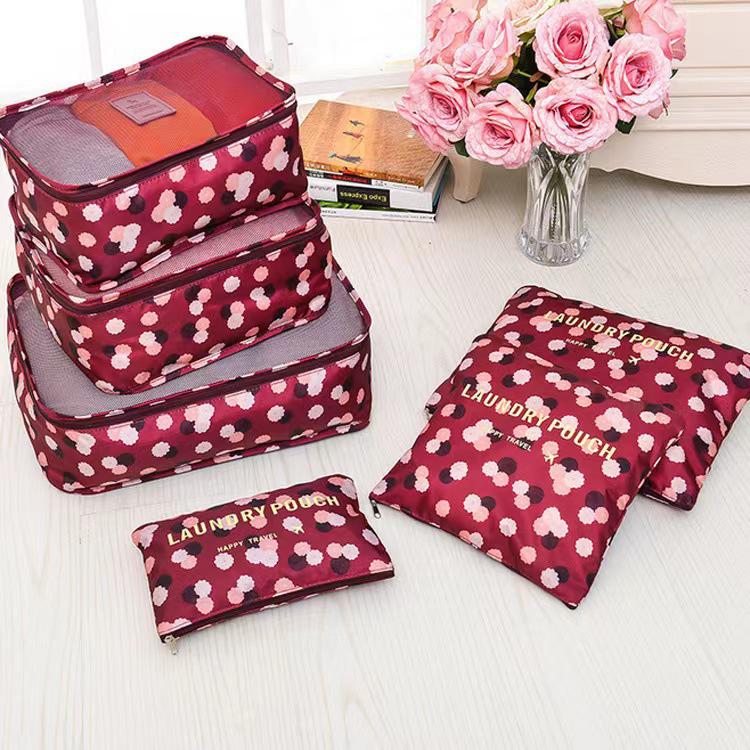 Korean Floral 6-Piece Travel Organizer Set - Large Size Storage Bags for Travel