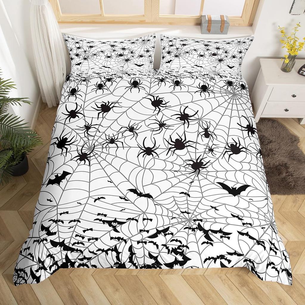 Cartoon Purple Bat Gothic Duvet Cover Halloween Bats Bedding Set Star Quilt Cover Spooky Dark Shadows Silhouette Halloween Decor