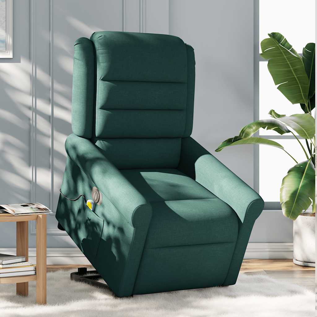Electric Massage Recliner with Rising Assistance Dark Green Fabric