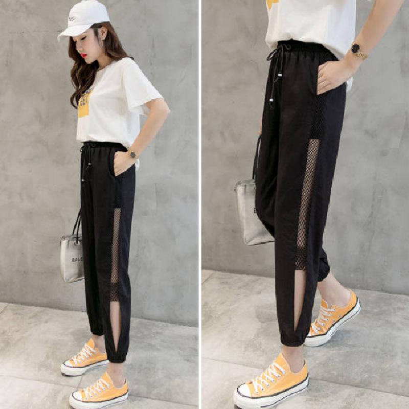 

2025 Women s Summer Mesh Harem Cropped Pants - Versatile Loose Casual Plus Size Sportswear M чорний