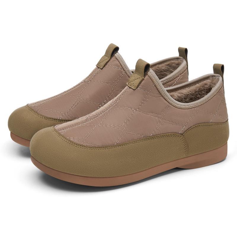 Women Quilted Fleece Lined Ankle Boots, Slip On Soft Sole Casual Lazy Mom Shoes