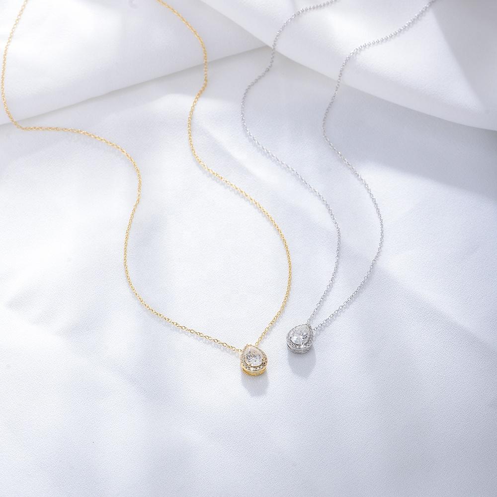 Minimalist Necklace Jewelry 925 Silver Water Drop Fine Cubic Zircon Pendant Necklace for Women