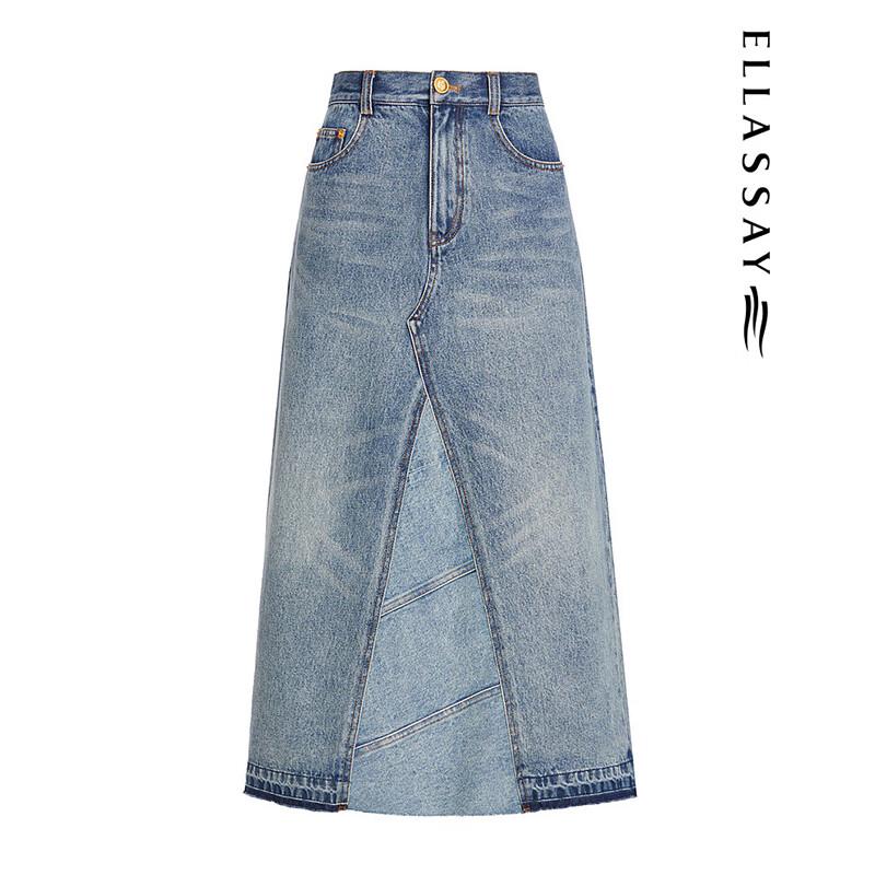 ELLASSAY Patchwork Denim Midi Skirt
