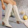 Winter Pointed Toe High Tube Block Heels Large Size Knight Boots 2024 Fashion Shoes for Women Sleeve Women Boots Botas De Mujer