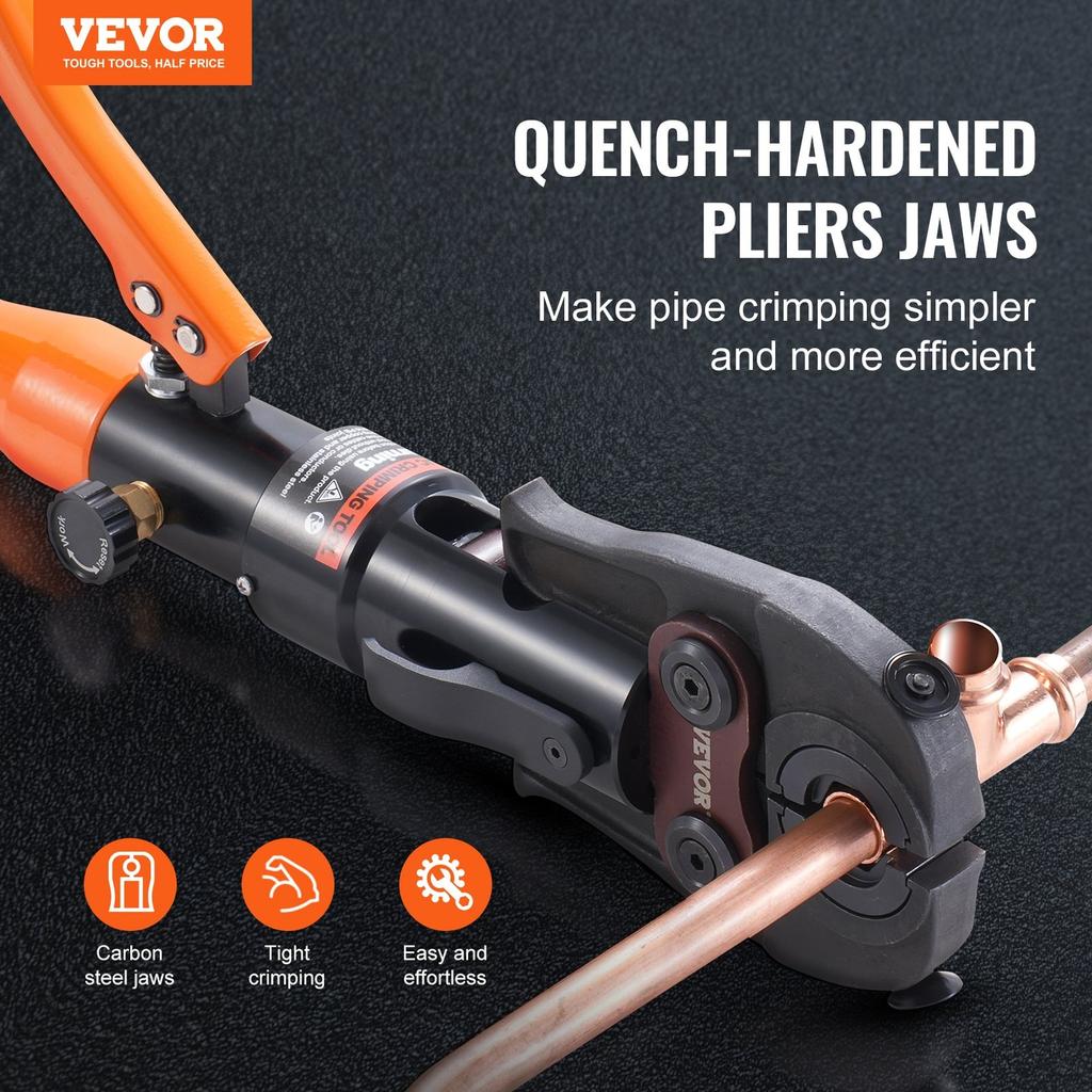 Copper Tube Fittings Crimping Tool with V12/15/18/22/28 Jaws 360° Rotate