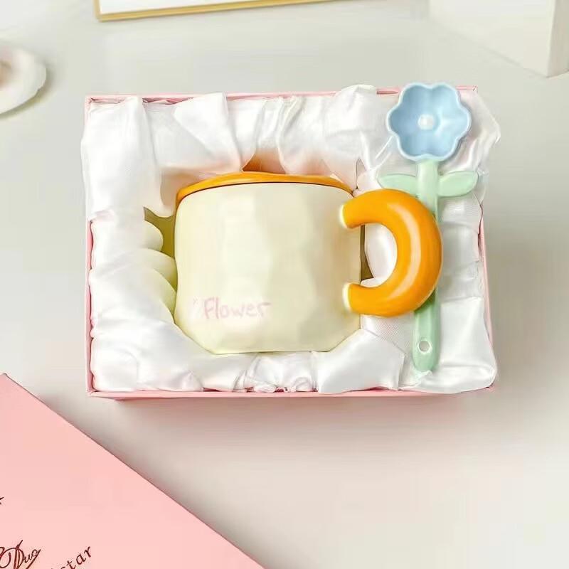 Cute Ceramic Coffee Mug with Lid & Spoon 401-500ml