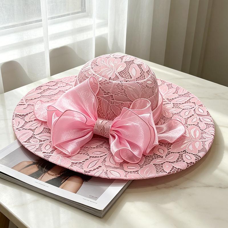 French lace big eaves bucket hat European and American fashion foldable beach sun hat beach sun hat