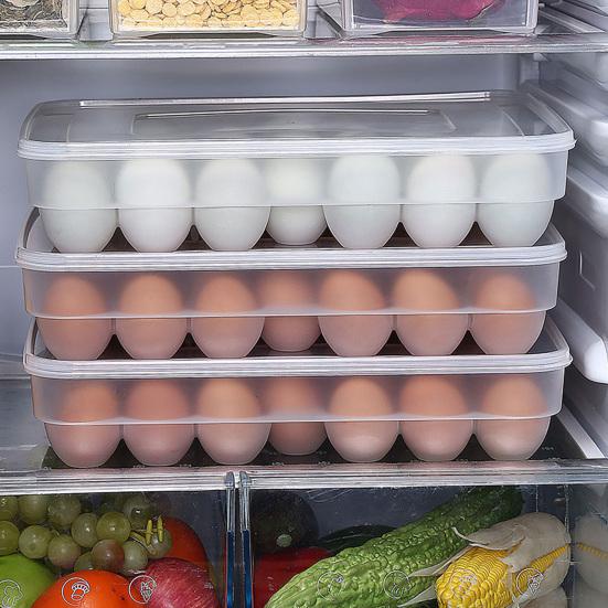 Egg Storage Box Transparent Anti-slip Egg Organizer 34 Grids Home Egg Tray with Cover for Refrigerator