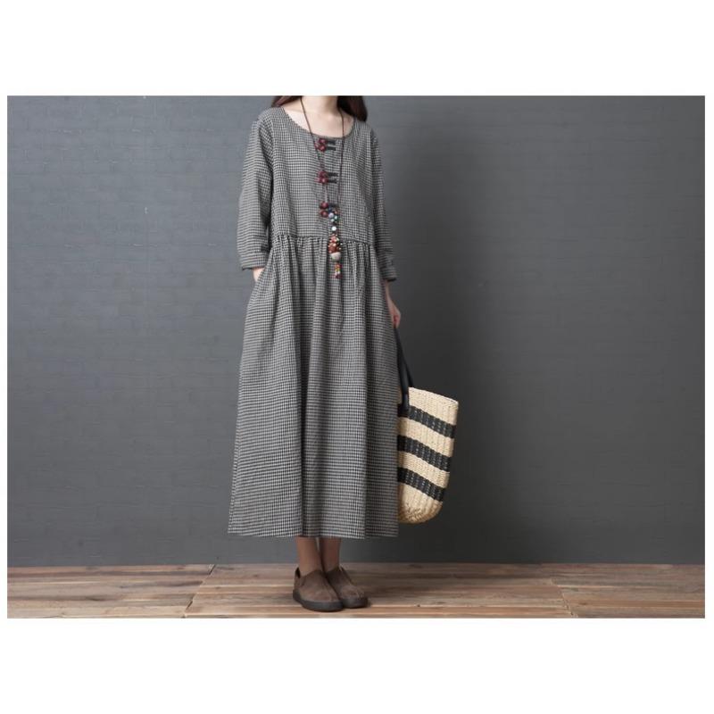 Plus Size Women's Round Neck Checkered Dress