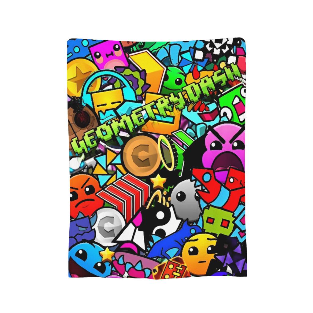 Coperta in Flanella Geometric Dash Old School Gaming, Coperte Geometry Dash per Letto Ufficio Trapunta Ultra-Morbida,