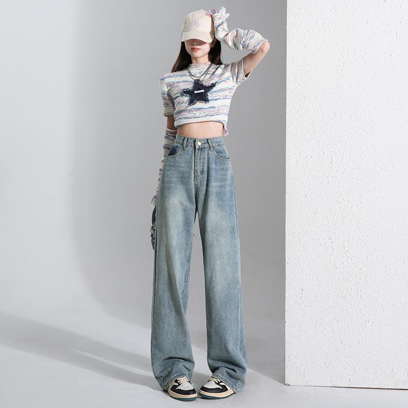 

Wide-leg Pants for Women Spring Straight Pants for Women Spring Loose Narrow Version Wide-leg Jeans for Women Spring High Waist Jeans Wide-leg Pants 2XL