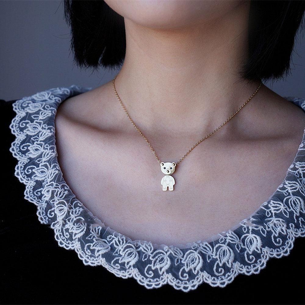 Korean Titanium Exquisite Hip Hop Women Wild Fashion Jewelry Bear Pendant Necklace Clavicle Chain