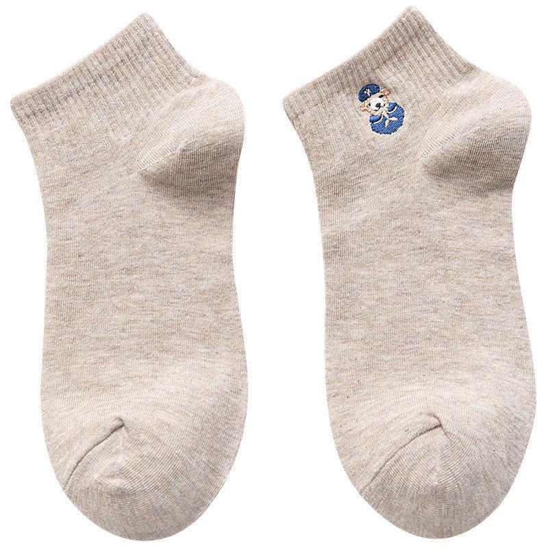 Women's Cute Cartoon Embroidered Mid-Calf Socks - Short, Thin Cotton, Korean & Japanese Style for Spring/Autumn