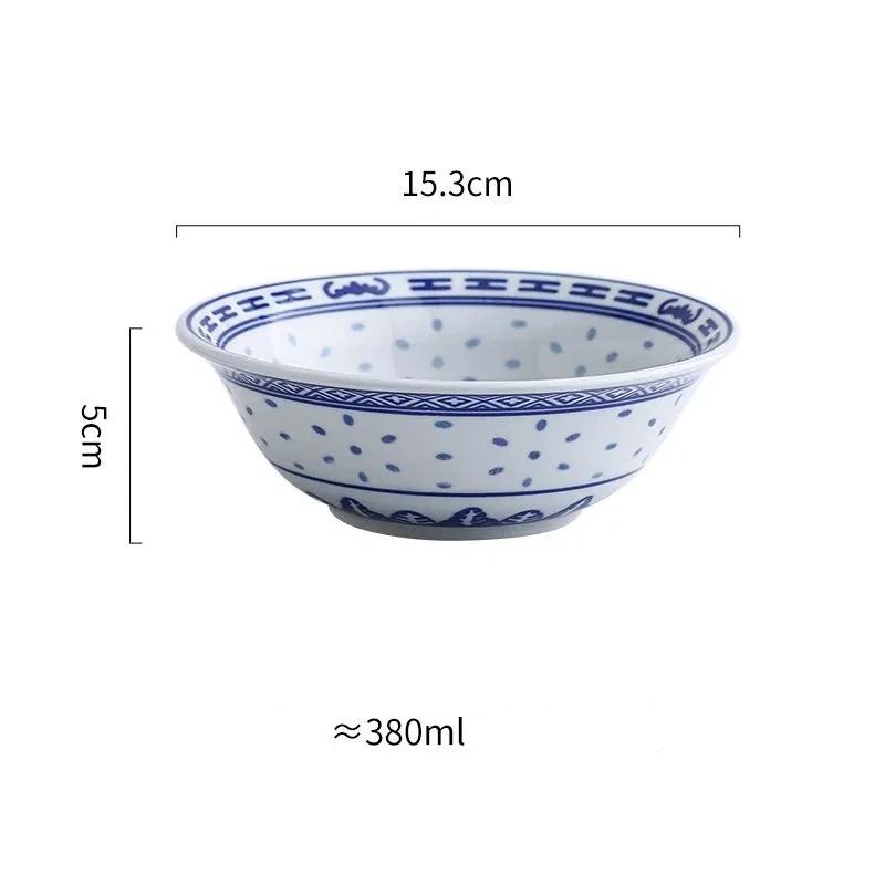 Conjunto Tigela Dragão Porcelana Azul e Branca – Tigelas Cerâmicas para Sopa de Arroz e Macarrão Prato Sob Esmalte