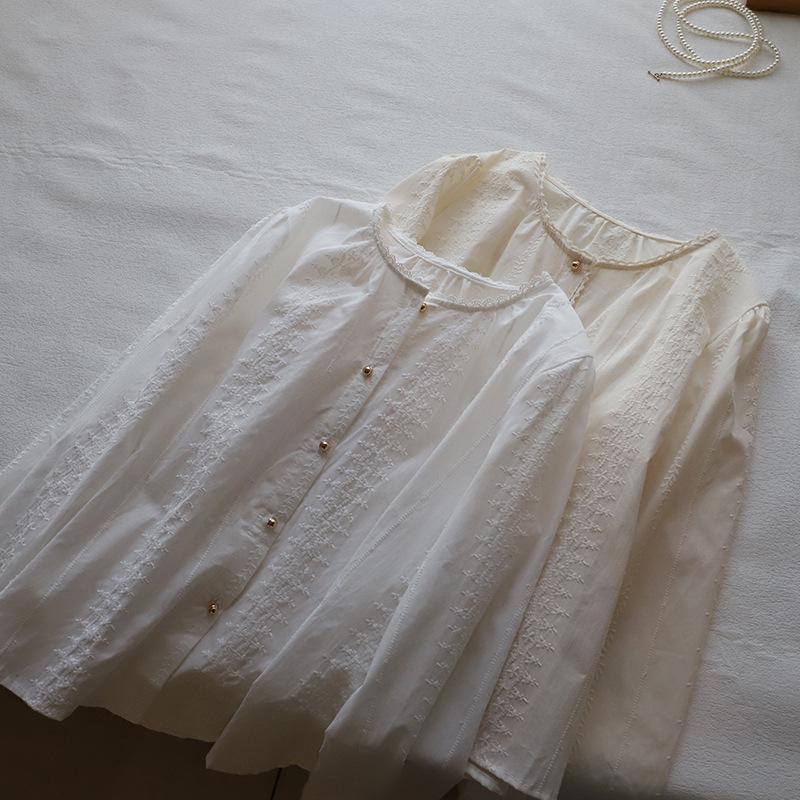 

[Bi Zheng] 2025 Spring Korean Style Women s Loose Embroidery Long Sleeve Shirt Blouse One Size