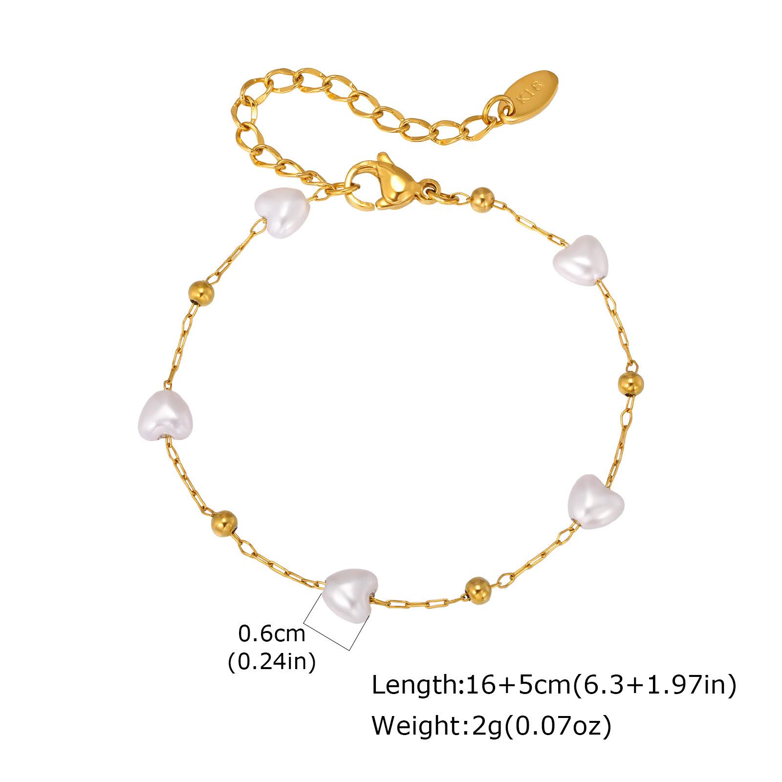 Baroque Irregular Pearl Necklace Stainless Steel Round Bead Heart Imitation Pearl Bracelet 18K Gold Nc-2159