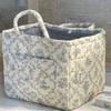 Floral Pattern Quilted Cotton Storage Basket Foldable Lightweight with Handles for Home Laundry Toy Organization