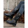 Retro Shoes, Women's Pleated Boots, Round Toe, Thick Heel, Belt Buckle, Mid-leg Pants, Tube Boots