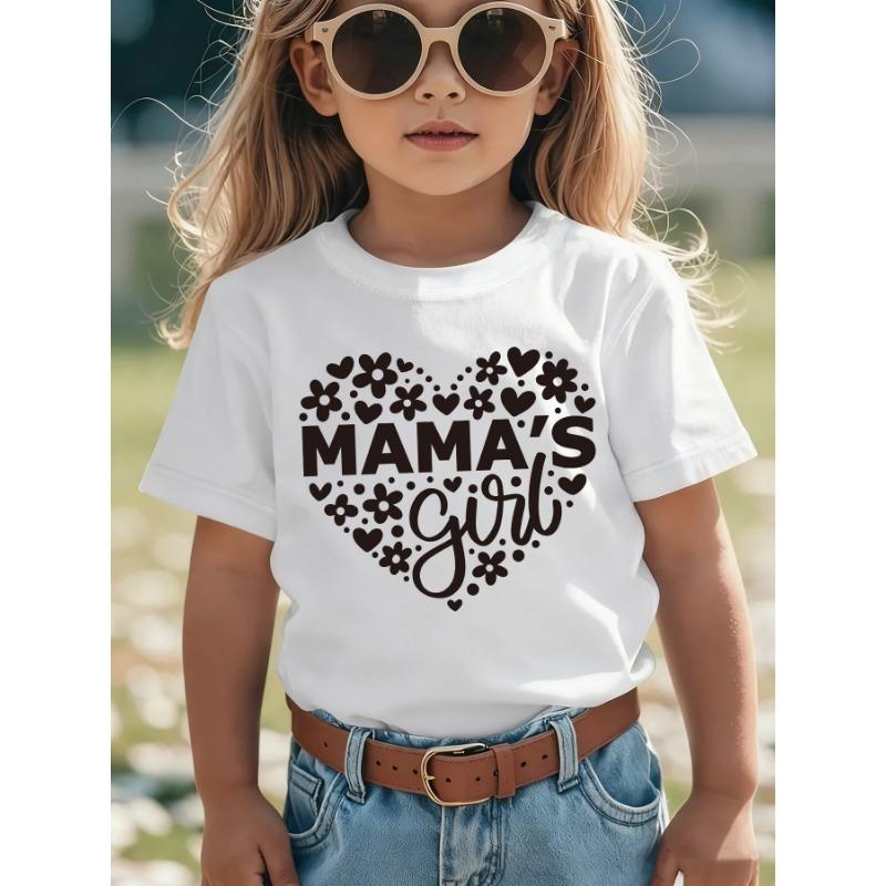 European sizes Girls MAMA s Girl Short-Sleeve T-Shirt - Summer Blouse Top with Heart & Letter Print, Round Neck Casual Shirt 110