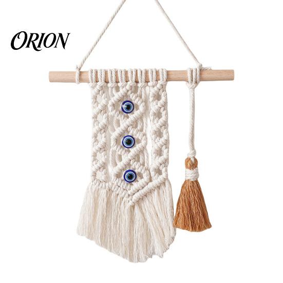 Wall Tapestry Bohemian Tapestry, Blue Evil Eye Braided Knotted Cotton Rope for Home Nursery Bedroom Living Room Decor Tassel Hanging абрикосовый
