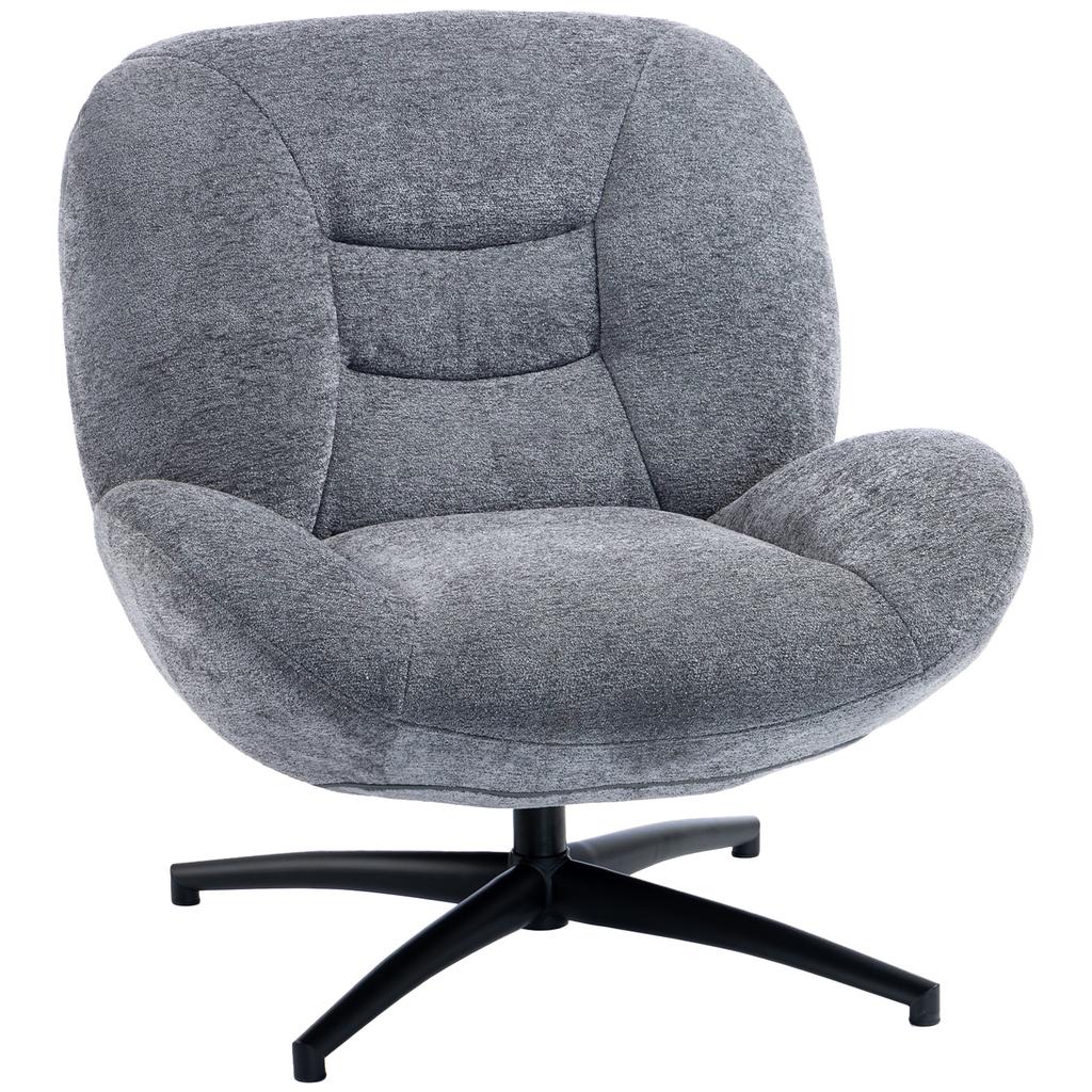 Living Room Swivel Lounge Chair With Wide Seat Integrated Armrest Chenille Look Dark Gray