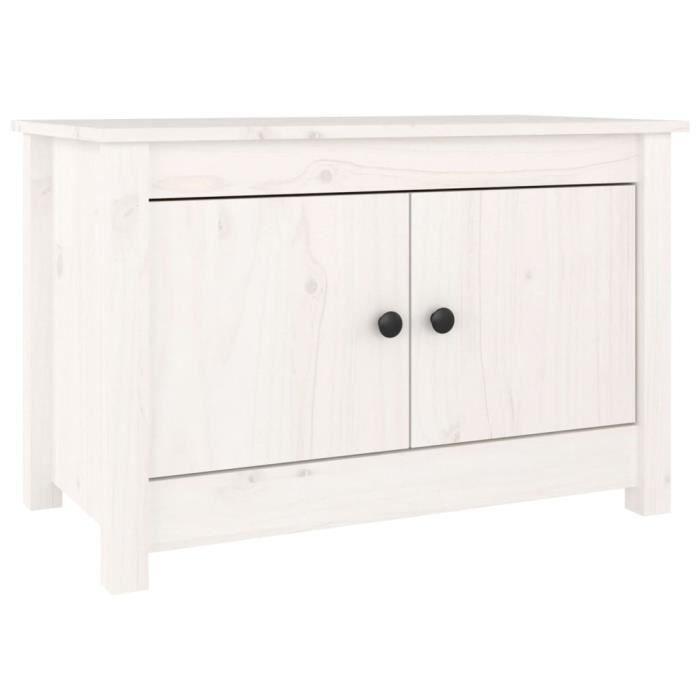 Armoire à chaussures - Blanc - Bois de pin massif - 2 portes - 70x38x45,5 cm - Meuble d'entrée