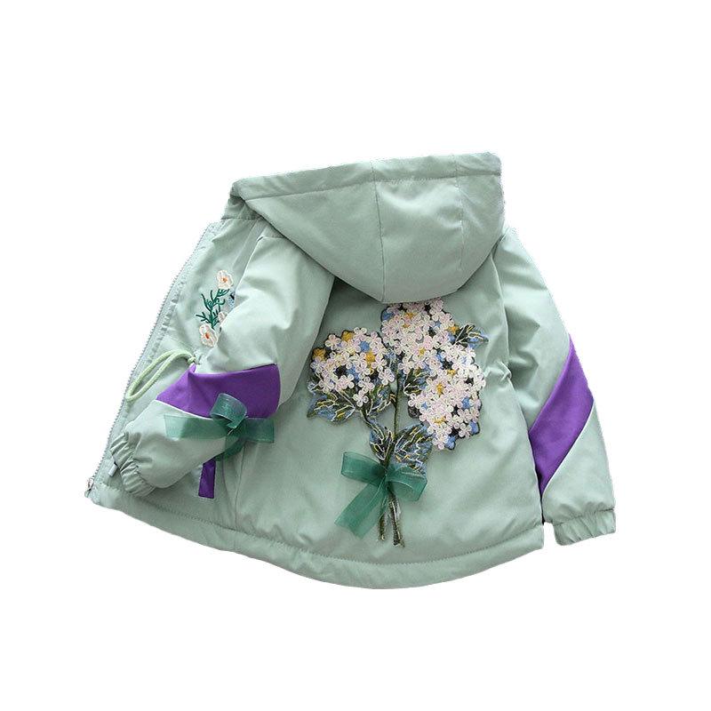 2025 Autumn/Winter Girls' Warm Fleece-lined Hooded Windbreaker Coat with Waist-cinching for Children