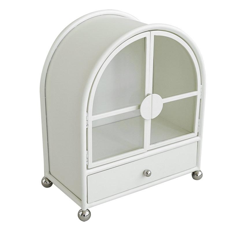 INS Arch Makeup Organizer, Wrought Iron Vanity Storage with Doors, 2-Tier Cosmetic Display Shelf, Boho  Decor&Dust-Proof Cabinet