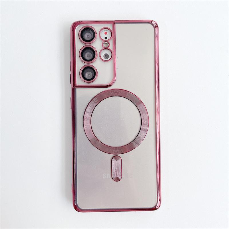 Suitable for Samsung S25 Ultra MagSafe Mobile Phone Case S24 Plating Transparent Note20 Lens Film Soft Case