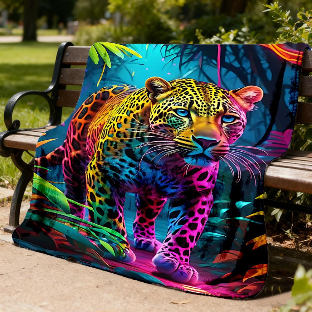 Neon Leopard Print Outdoor Blanket, Soft And Comfortable Blanket, Casual Warm Outdoor Blanket, Camping Travel Blanket, Good Birthday Gift 1179