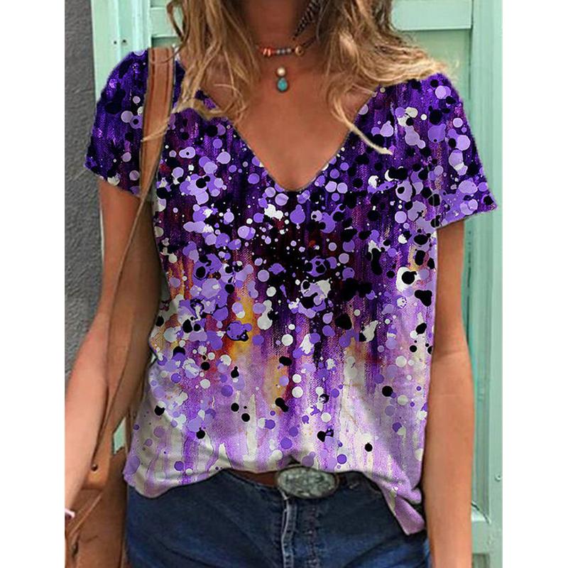 

Модные весенние блузки с цветочным принтом, футболки с коротким рукавом и V-образным вырезом, повседневные 8XL