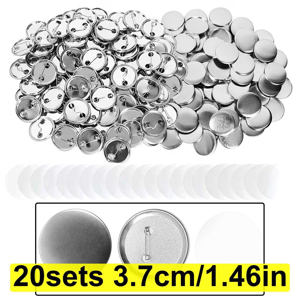 

20Set 3.7cm/1.46in Round Button Parts Kit - Tinplate Tops & Plastic Clips with Film for DIY Button Maker Machine, Badge ZSY