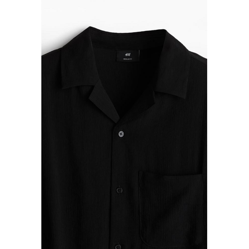 H M Regular Fit Crinkle caMp sHirt Black