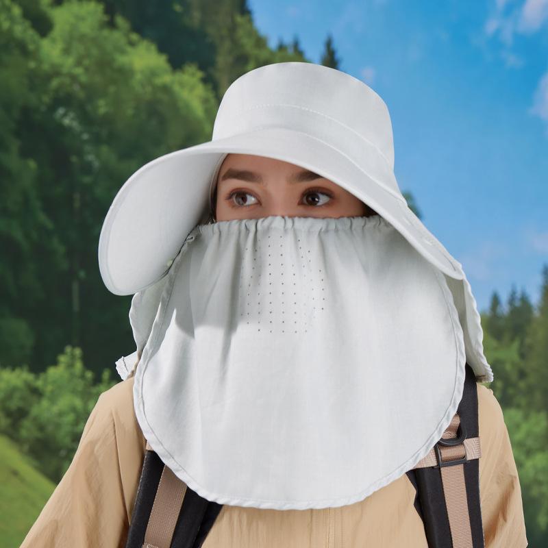 

Summer sun protection hat women s big brim shawl neck protection sun hat breathable face mask can be ponytail bucket hat