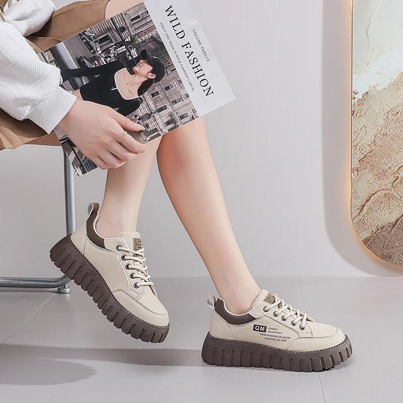 Round Tip Laced High Heel Comfortable Women White Sneakers Platform Women Shoes Trainers Sport High-level Krasovka Casual
