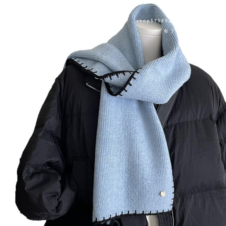 

New Year s Red Overlock Knitted Scarf Women s Blue New Winter High End Warm and Cold Proof Atmosphere Scarf 165*30cm