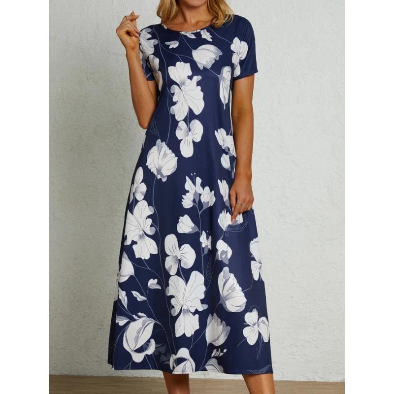 

Летнее свободное платье А-силуэта с короткими рукавами и принтом, модные длинные повседневные платья для женщин 2XL
