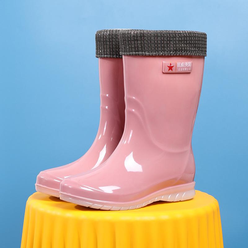 Women's Rain Shoes Medium and High Tube Waterproof and Wear-resistant Work Rubber Shoes Removable and Velvet Adult Outer Wear Casual Women's Rain Boot