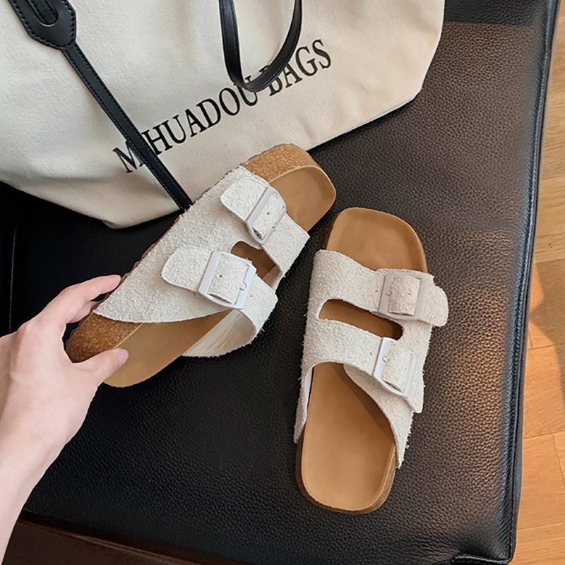 Silver burst pattern thick-soled cork slippers double-breasted fashion Boken shoes cool slippers women's pedal summer wear