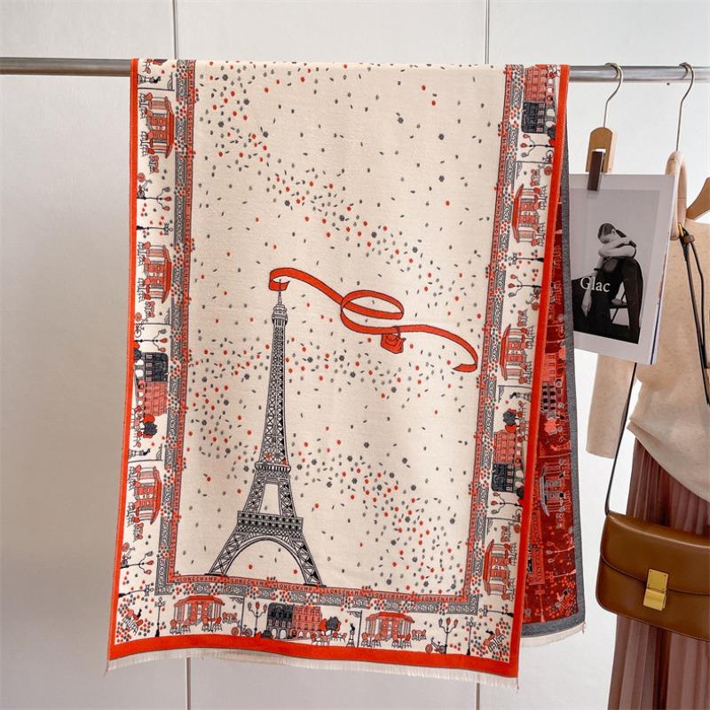 Imitation cashmere scarf women's autumn and winter new construction tower shawl versatile thickened warm and cold loose beard scarf