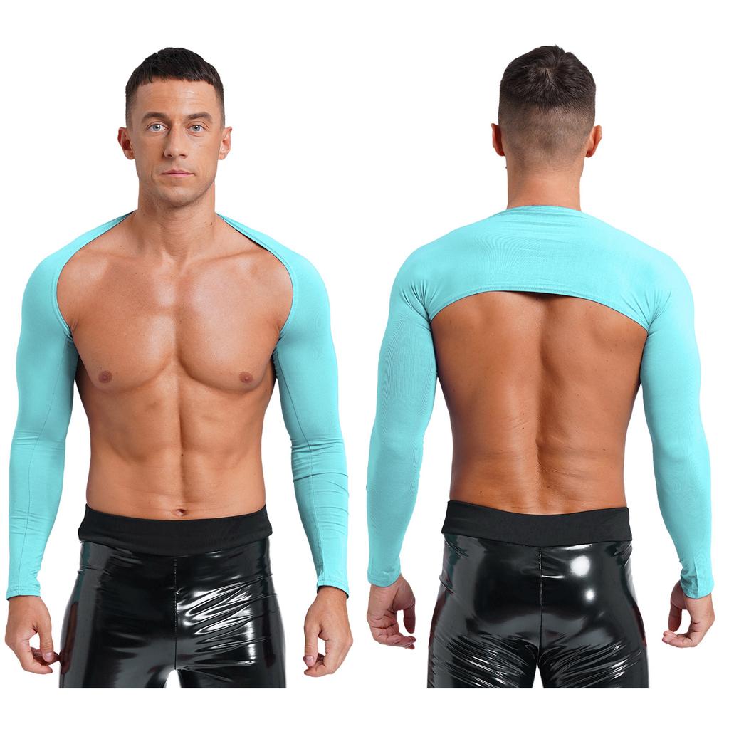 Herren Offene Vorderseite Crop Top Lässig Einfarbige Langarm Strickjacke Fitness Sport Bolero Schulterbedeckung Tops zum Zeigen des Körpers