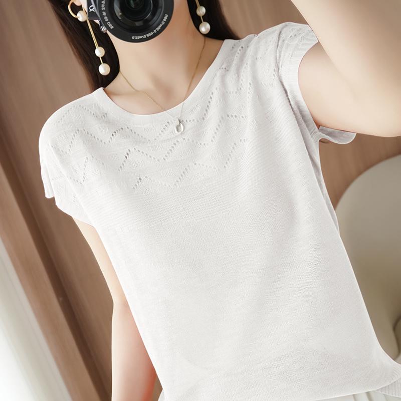 

Женская летняя футболка с коротким рукавом, 50% шелка тутового дерева и полиэстера | Легкий дышащий облегающий повседневный топ L белый