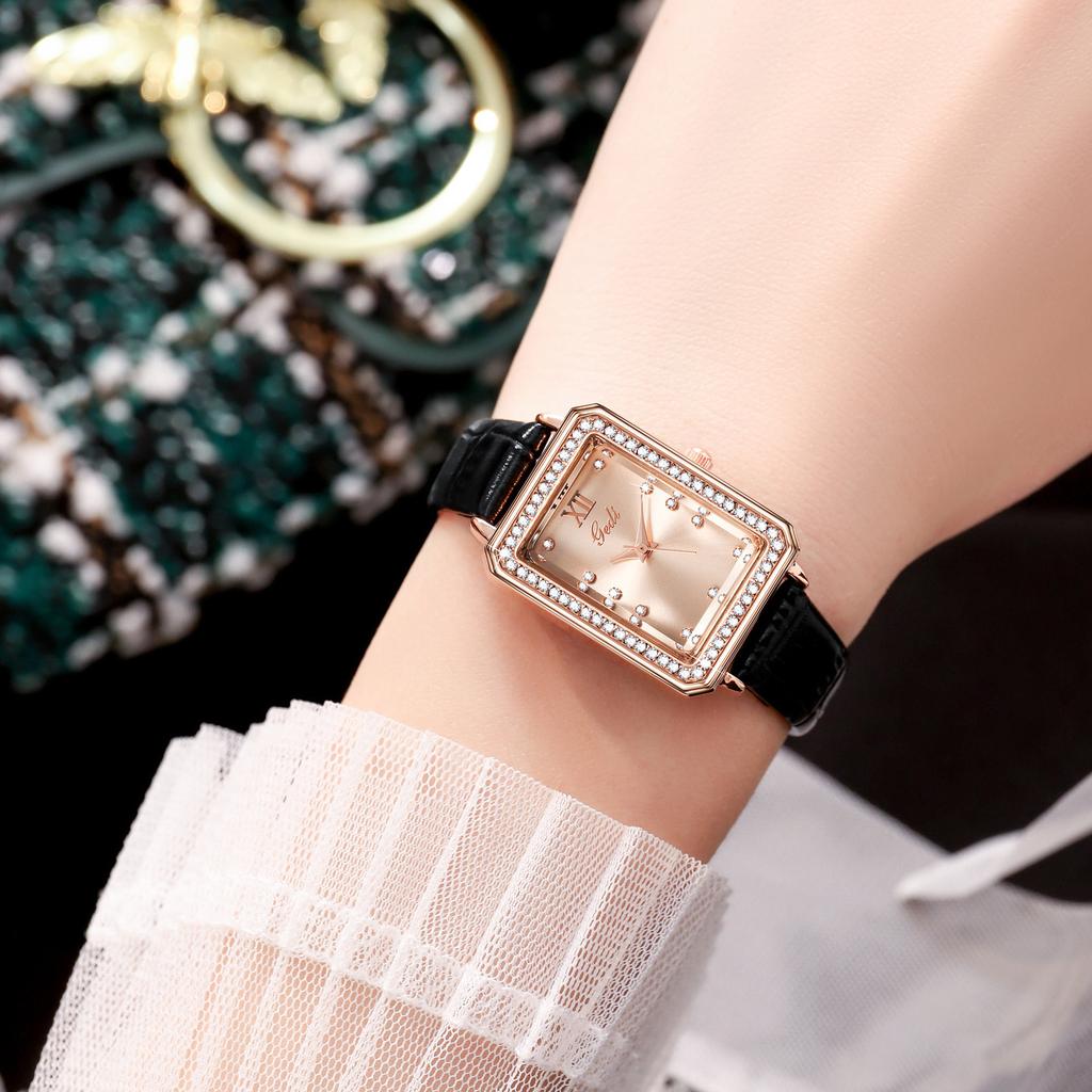 Fashion Light Luxury Diamond-Encrusted Square Exquisite Case Women'S Middle School Student Waterproof Belt Quartz Watch